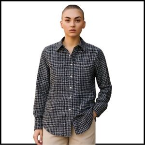 Lysse Women’s Button-Down Shirt. Black Plaid. Size Small